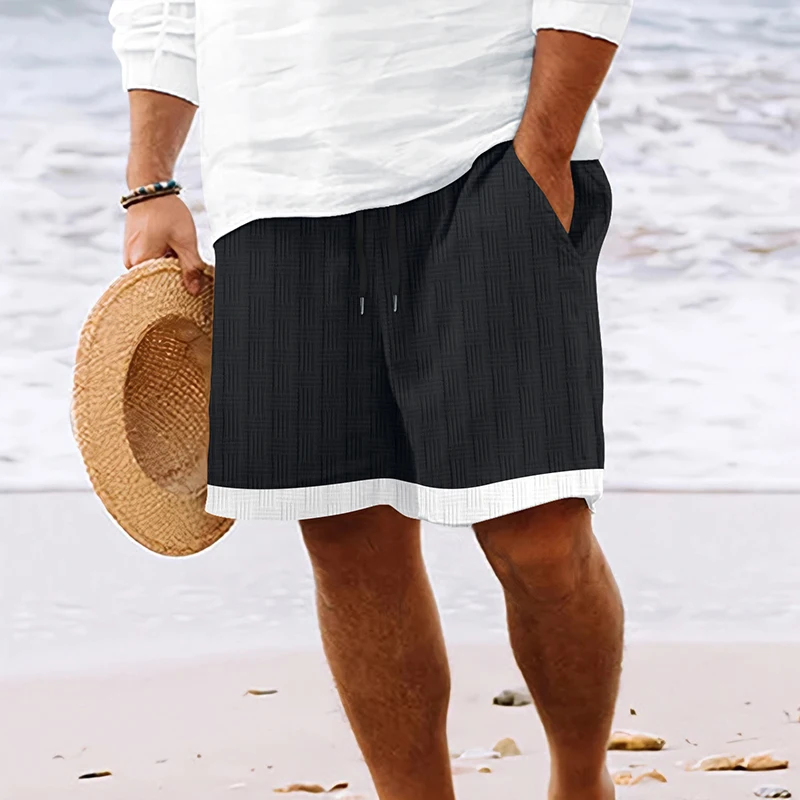 

Весенне-летние повседневные мужские свободные шорты, винтажные лоскутные текстурированные жаккардовые шорты для мужчин, модные полосатые шорты на шнурке