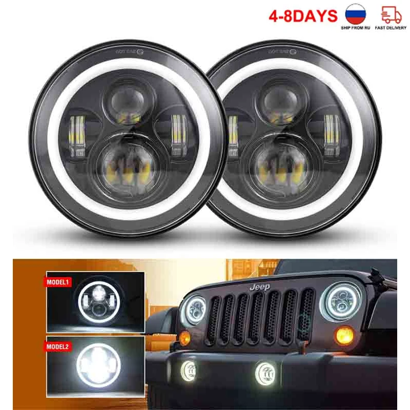 

7inch Round Motorcycle LED HeadLight Bulbs LED HeadLamp Angle Eyes 12V 24V Turn Signal for Lada Niva Urban Offroad 4x4