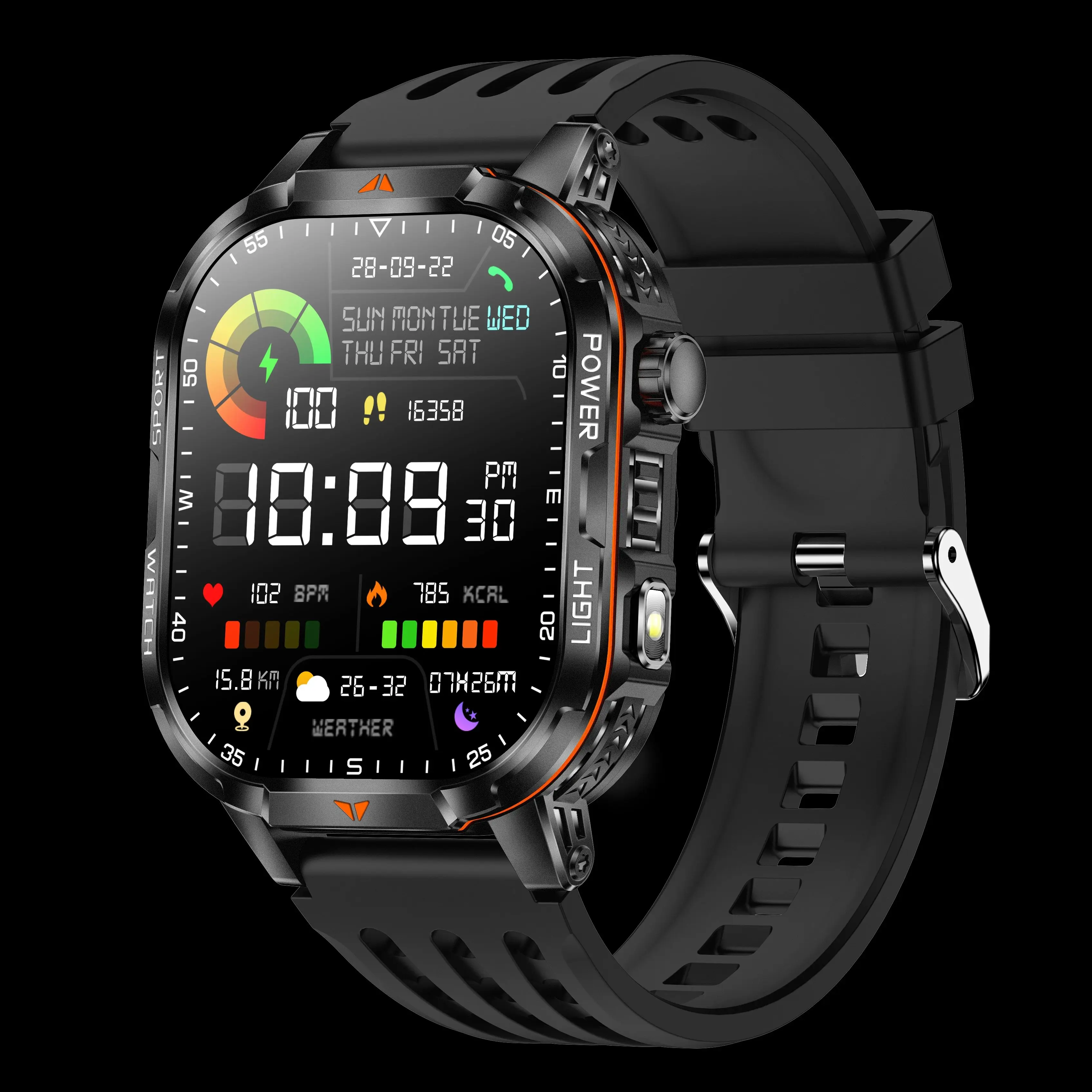 2026 Neue Militär-Smartwatch mit 1400mAh Akku, 2,01-Zoll AMOLED-Display, 10ATM Wasserdicht, GPS-Tracking für Android und iOS