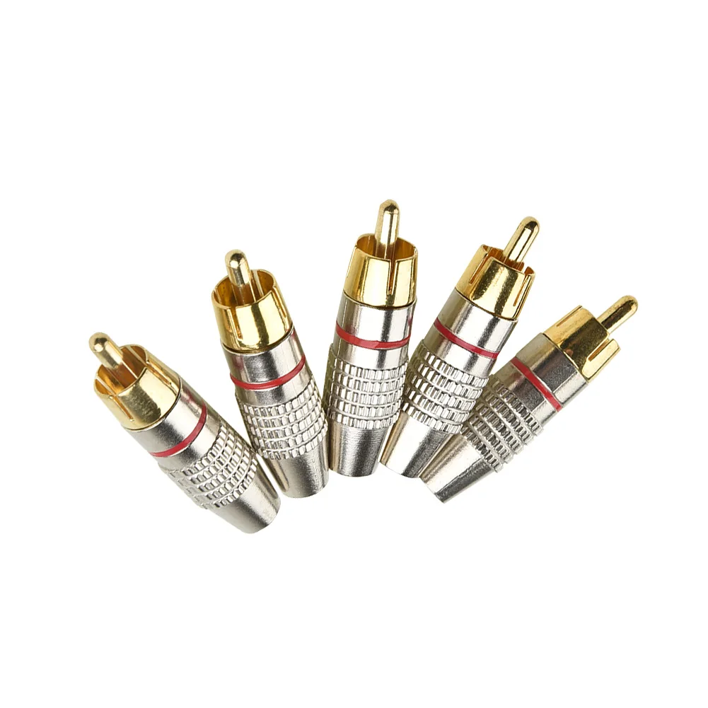 10pcs RCA Male Plug Audio Video Locking Cable Connector Gold Plated 11 * 45mm DVD Conversion TV Adapter Home Audio Accessories