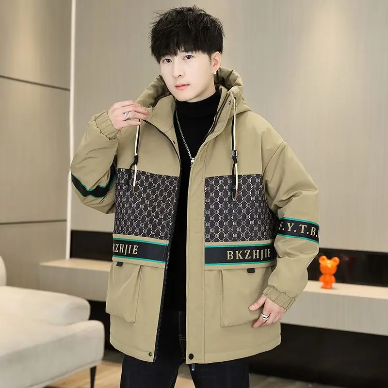 Autumn and Winter Velvet and Thickening Men Jacket Loose Hooded Windproof Windbreaker Cotton Clothes Parkas Trend Keep Warm Coat