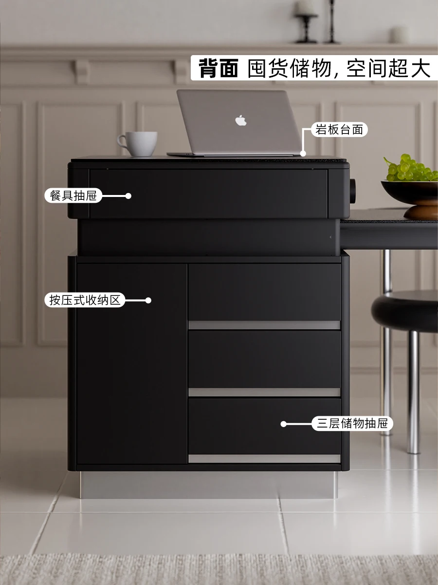 Mesa de isla retráctil, mesa de comedor de losa de roca de lujo ligera, mesa de isla media de losa de roca