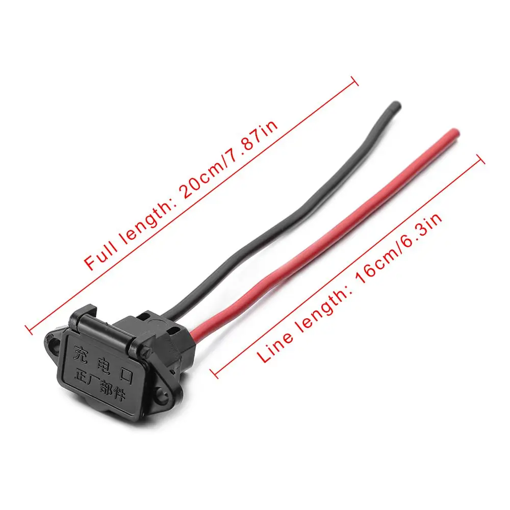 E-bike Battery Charging Socket Electric Car Connector Charging Plug Universal Three Vertical 12AWG Cable for 36V 48V Vehicle