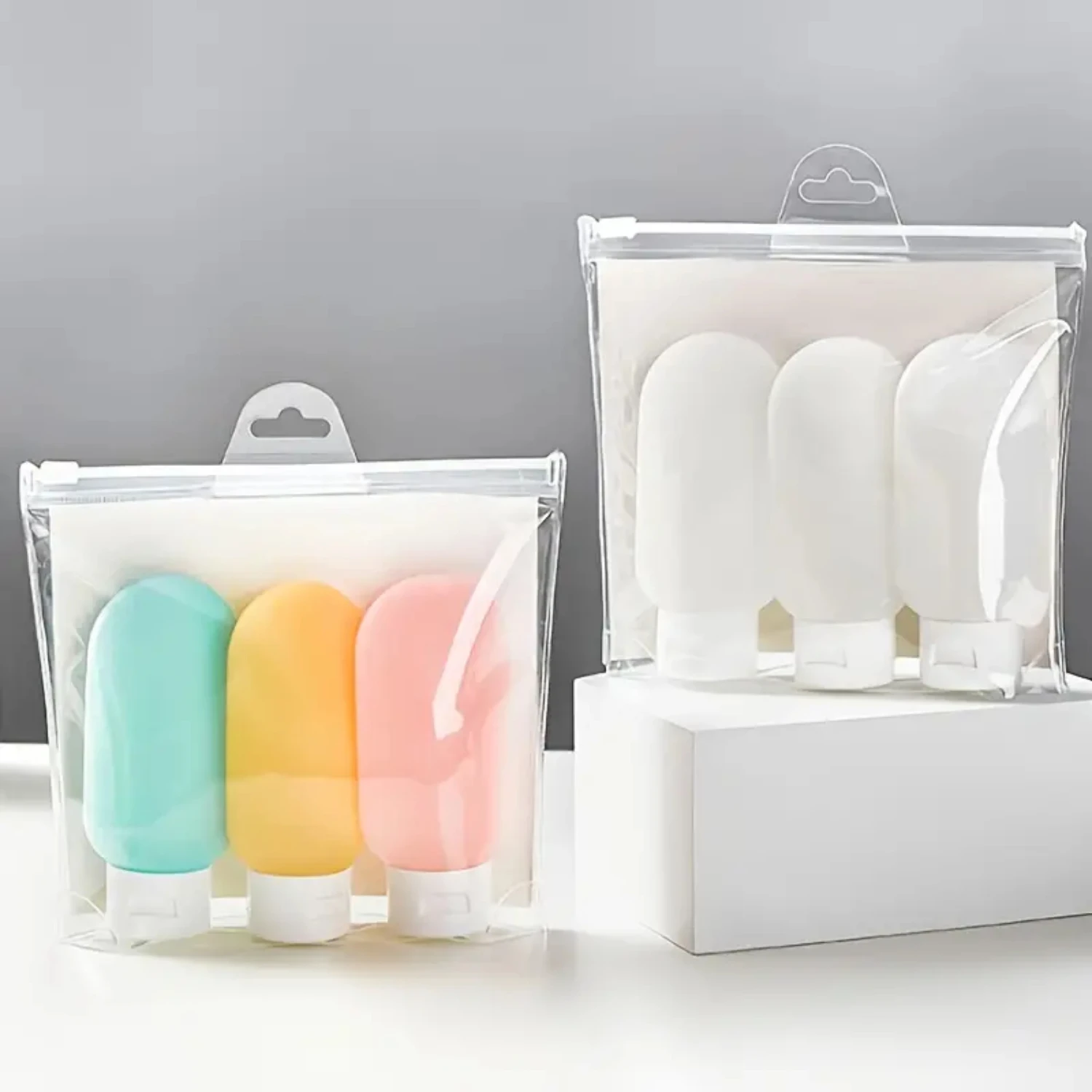 

Leakproof, Portable and Refillable Set of 3 Squeezable Travel Cosmetic Toiletry Containers - Essential Jet-setters' Bottles - Co