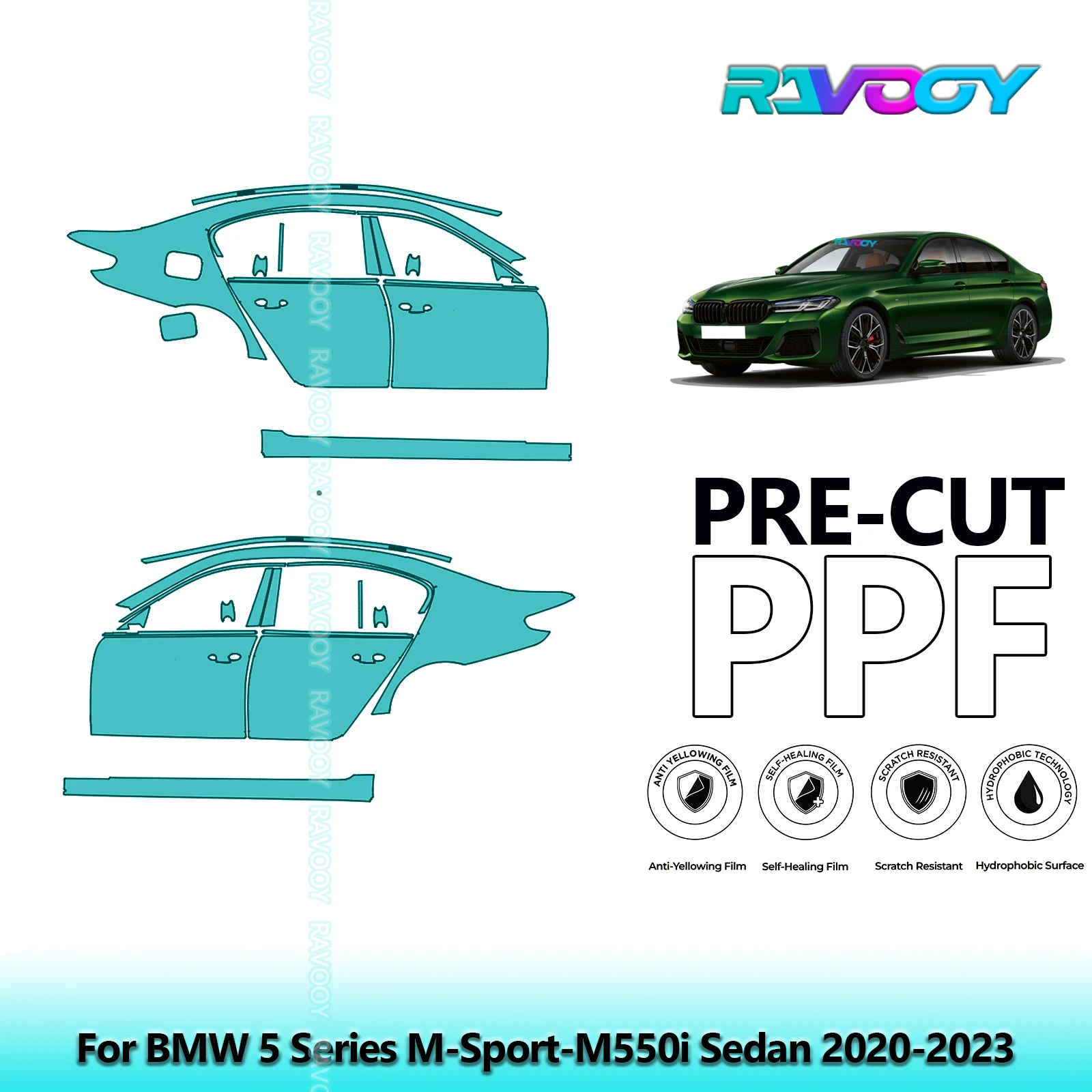

For BMW 5 Series M-Sport-M550i Sedan 2020-2023 8.5mil Pre-Cut PPF Door & A/B Pillar Kit TPU Paint Protection Film Set