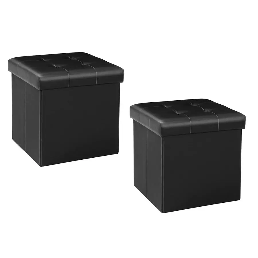 

Storage Ottoman Small Cube, Foot Rest Seat Faux Leather Dorm Room Ottoman Black 12.6X12.6X12.6 2 Pack