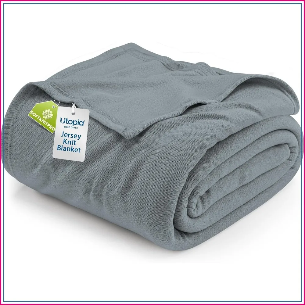 Lightweight Knit Blanket Queen Size 90x90 Inches Soft Jersey Breathable for Bed Couch Sofa
