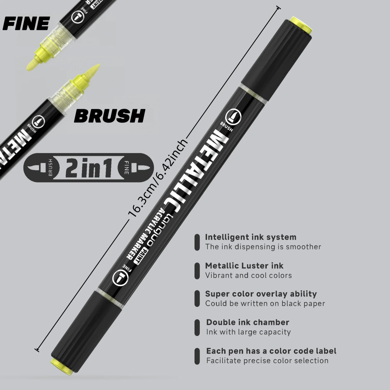Acrylic Paint Metallic Markers,Automatic ink control Dual Tip(Brush & Fine)for DIY Crafts,Scrapbooking,Glass,Wood,Cards Alcohol