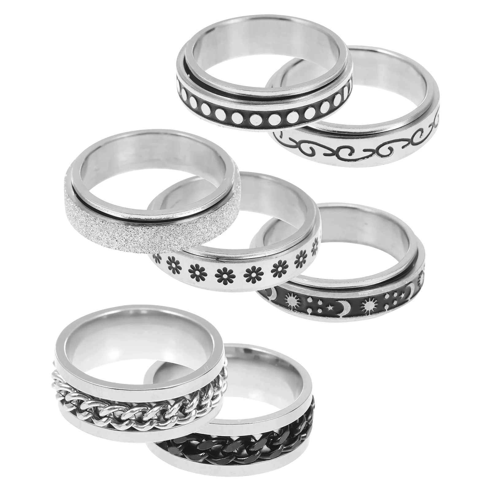 7pcs Steel Rings For Men Punk Style Fidget For Men Women Jewelry Gift Rotatable Jewelry Set Rotatable Ring Ring