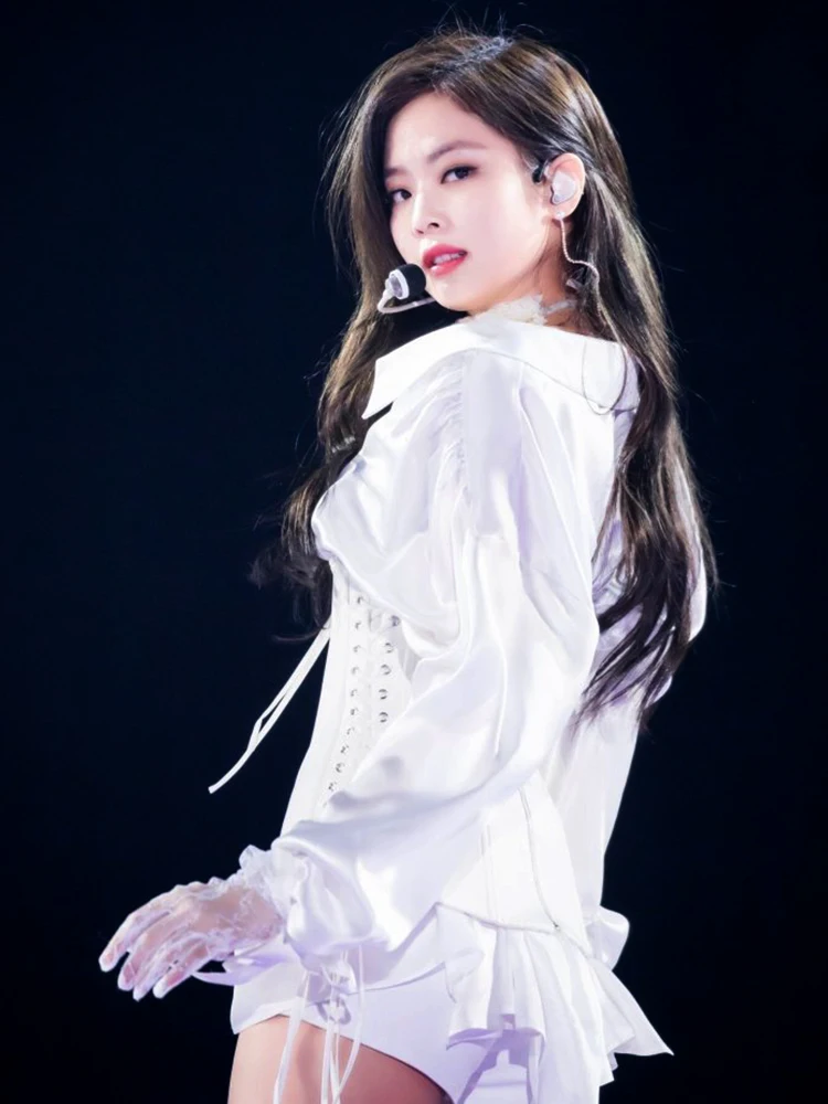 Jennie Korean Singer Dancer Kpop Outfit White Suit Idol Clothes Women Jazz Dance Concert Festival Clothing Rave