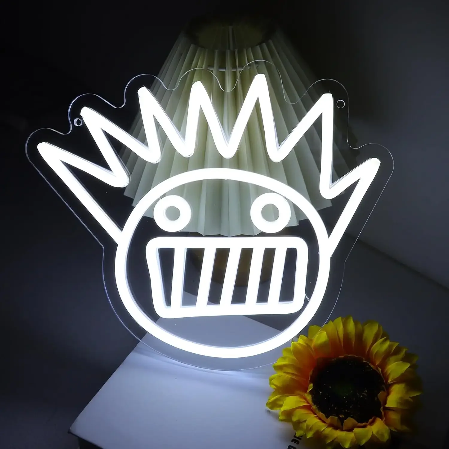 Crown Smiley Face Neon Sign White LED Wall Art USB Powered Happy Crown Decor  Bedroom Kids Room Party Novelty Gift Hanging Light
