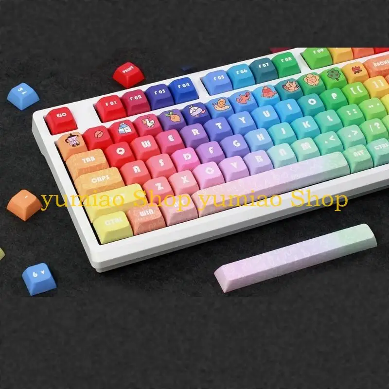 

587B 133Keys Rainbow Gradient Keycaps XDA Profile 9.5mm Thick PBT Keycap For 61 104 108 Layout Mechanical Keyboard Keycaps