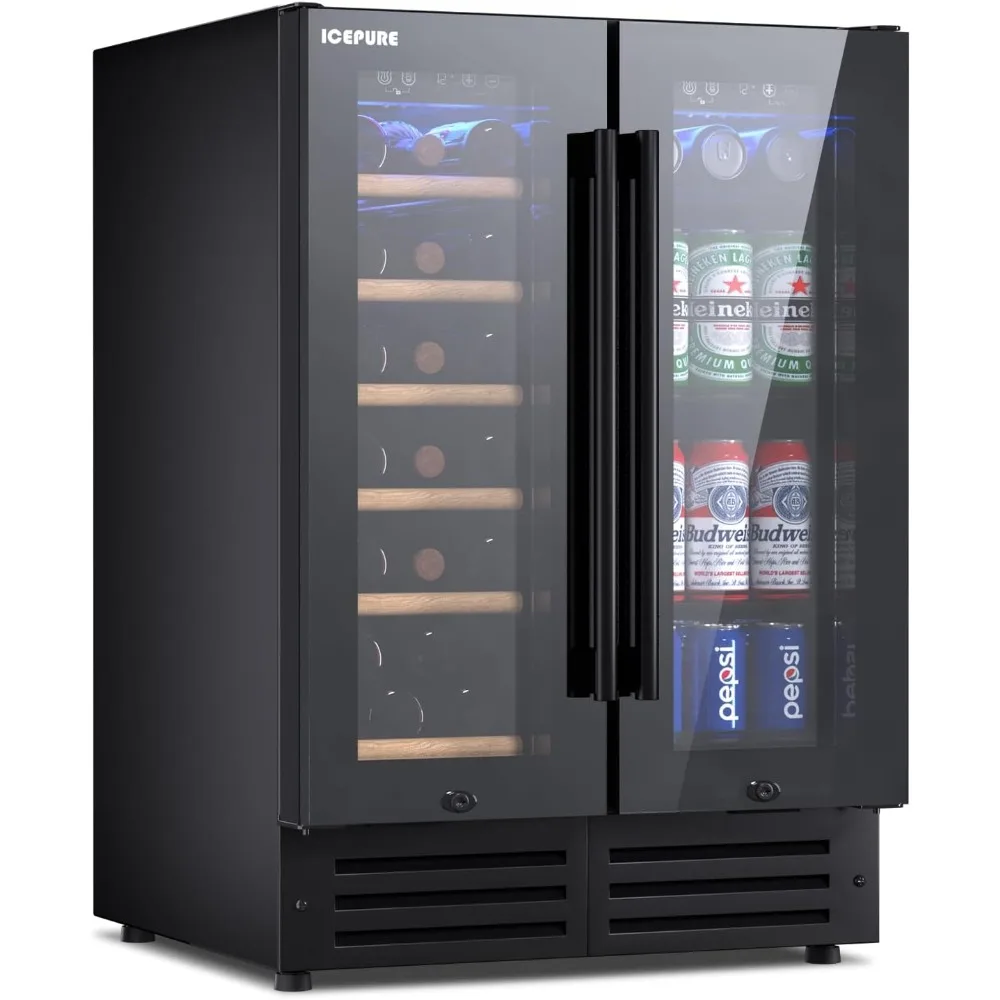 

Wine and Beverage Refrigerator 24 Inch, Dual Zone Wine and Beverage Cooler with Glass Door, Freestanding or Built-In Wine