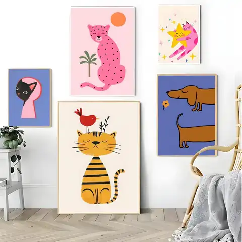 Aesthetics Cute Animals Poster Poster Self-adhesive Art Waterproof Paper Sticker Coffee House Bar Room Wall Decor