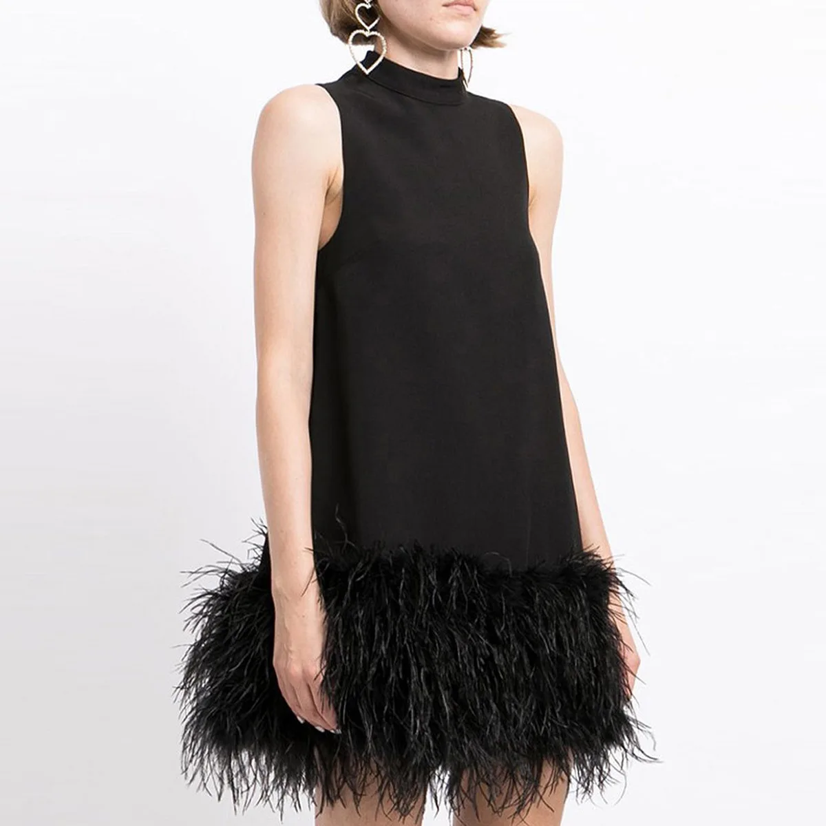 

2023 Spring Summer Chic Women High Quality Elegant Sleeveless Ostrich Feather Dress B989