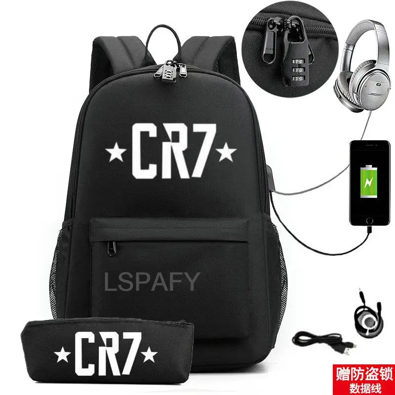 17 inch CR7 Football Backpack Large Waterproof Bookag CR7 School Bags Travel Bussiness Laptop Mochilas Backpack With Pencil case