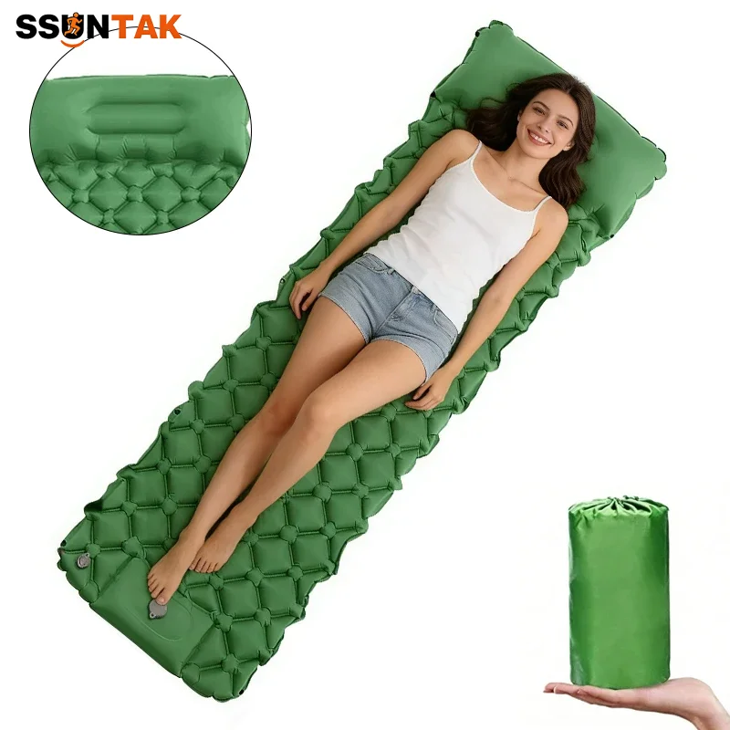 

SSUNTAK Inflatable Camping Sleeping Pad with Pillow Built-in Inflator Pump Portable Folding Air Mattress for Hiking Travel Climb