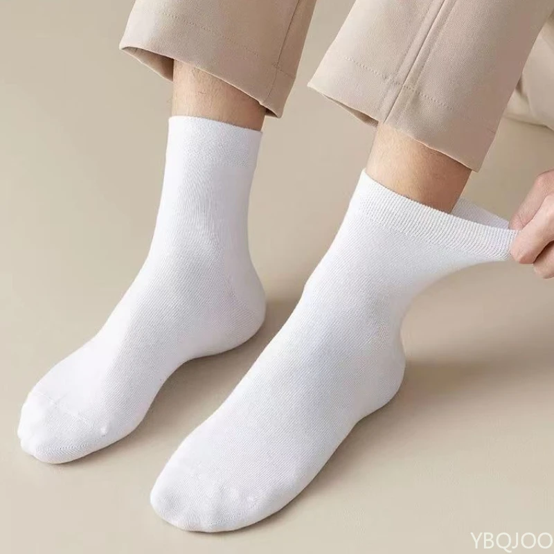 5 пар мужских однотонных повседневных деловых носков, носки средней длины, дышащие впитывающие пот носки, весенне-летние хлопковые носки