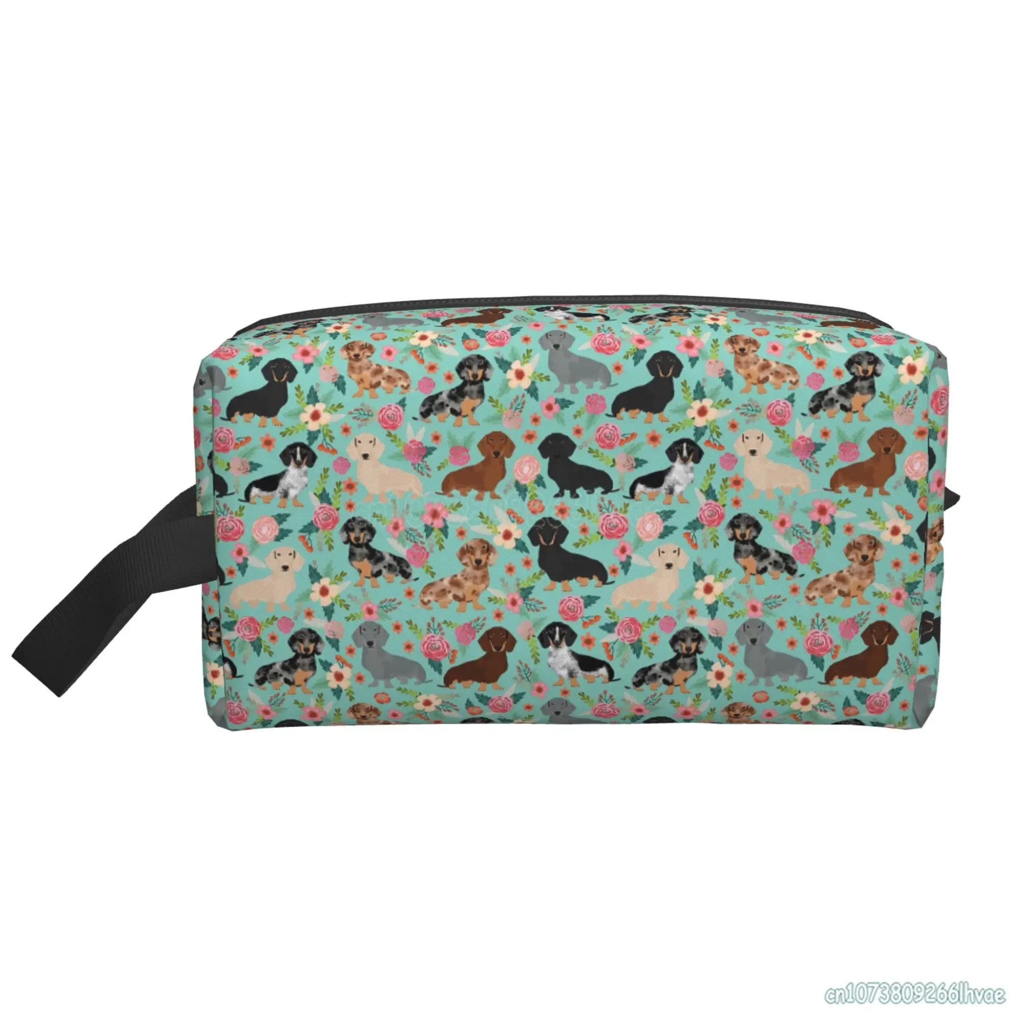 

Floral Dachshunds Cosmetic Bag for Women Large Makeup Pouch Waterproof Toiletry Accessories Organizer for Women Girls