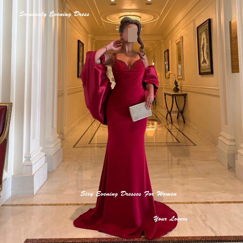 

Customized Red Satin Evening Dresses For Sexy Women Cocktail Party Gowns With Crystal Spaghtti Strap Floor-length Prom Dress