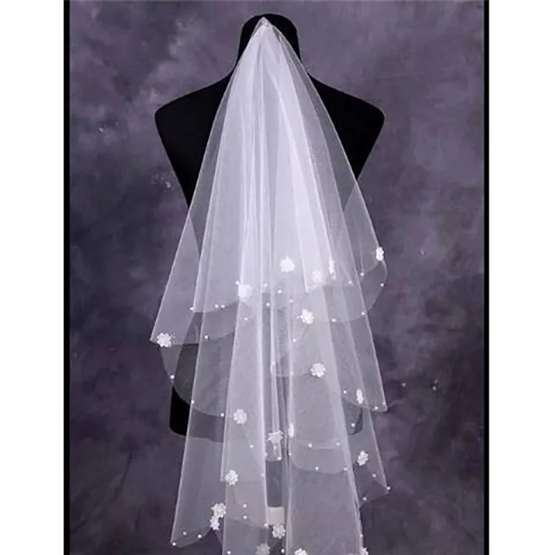 Velo da sposa fiore ricamato a 1 strato Design semplice bordo in Tulle matrimonio donna 2024