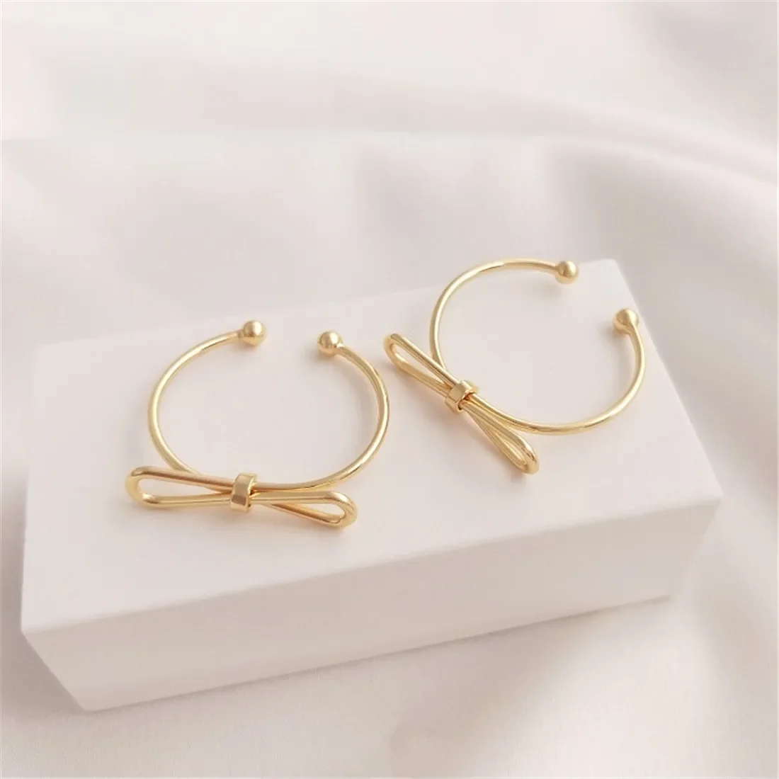 14K Gold Package Fashion Big Bow Ring Personalized DIY Simple Beautiful Japanese Korean Internet Celebrity Bow Tie Open Ring