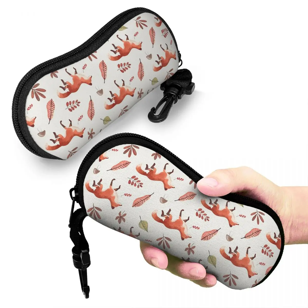 

Fall Fox Watercolor Pattern Shell Glasses Case Portable Sunglasses Box Women Men Soft Eyeglass Bag Pouch