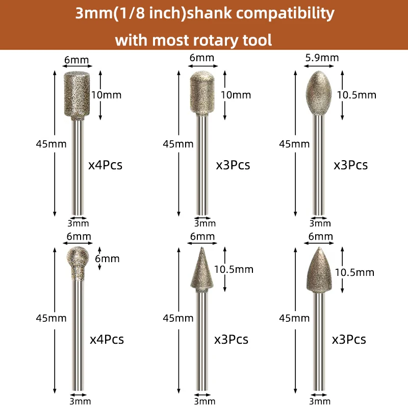 Imagem -02 - Conjunto de 20 Brocas Diamantadas para Pedra de Cerâmica e Vidro Ferramenta Rotativa para Escultura e Dremel Polegadas