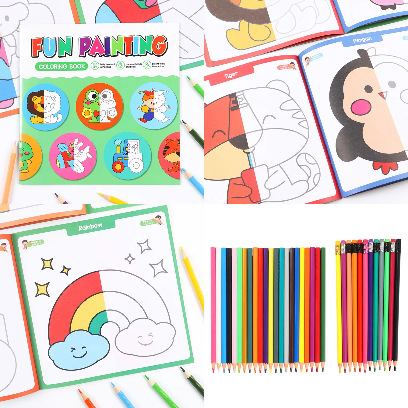 32-Page Kids Coloring Book Colored pencil set Educational Art Activity Book for Ages 4-8 Homeschool Preschool Early Learning Art