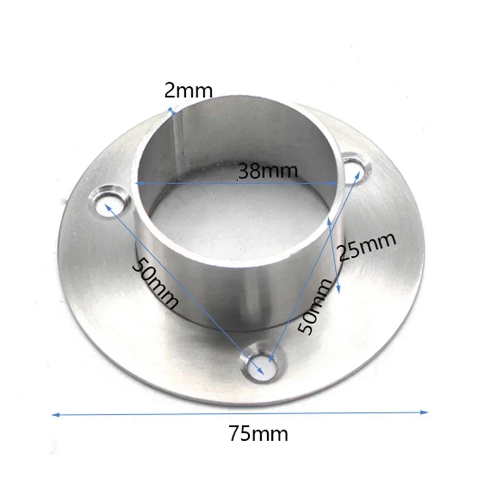 38/51mm Round Flange Bracket Stainless Steel Tube Seat For Making Wardrobe Rail Hanging Rail Display Stand Curtain Rail
