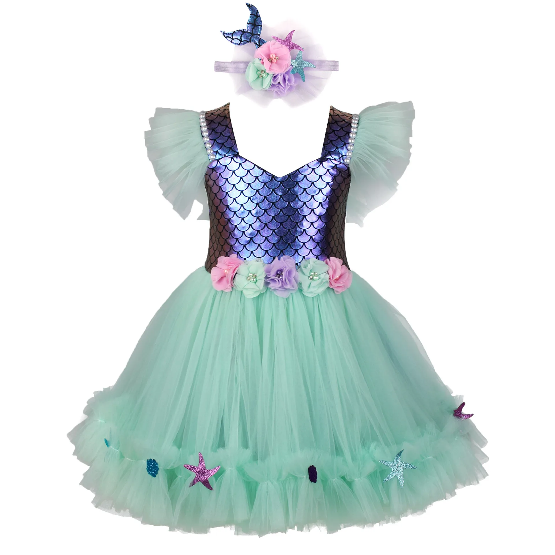 

Girls Unicorn Flowers Tutu Dress With Matching Horn Hair Hoop Set For Kids Birthday Theme Party Dress Princess Cosplay Costumes