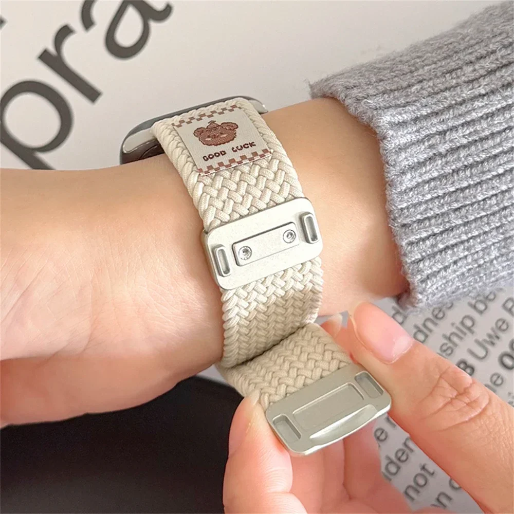 Urso dos desenhos animados pulseira magnética de náilon para apple watch ultra2/1 49mm 10 42mm 46mm 41mm banda para iwatch série 9 8 7 6 5 4 se correa