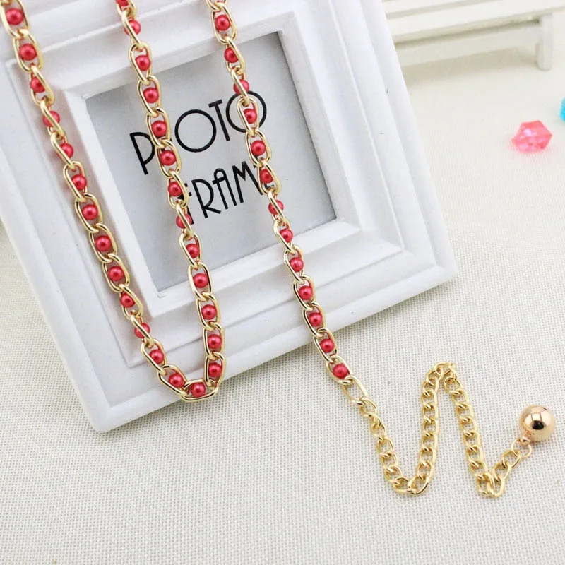 1Pcs Women's Dress Accessories Waist Chain Metal Chain Solid Pearl Versatile Apparel Accessories Pearl Thin Waist Belts