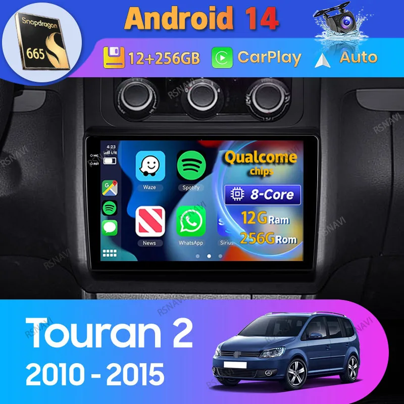 Android 14 Car Radio GPS For Volkswagen Touran 2 1T 2010 - 2015 Carplay Auto Navigation 2 Din Video DSP Stereo WIFI+4G BT Player