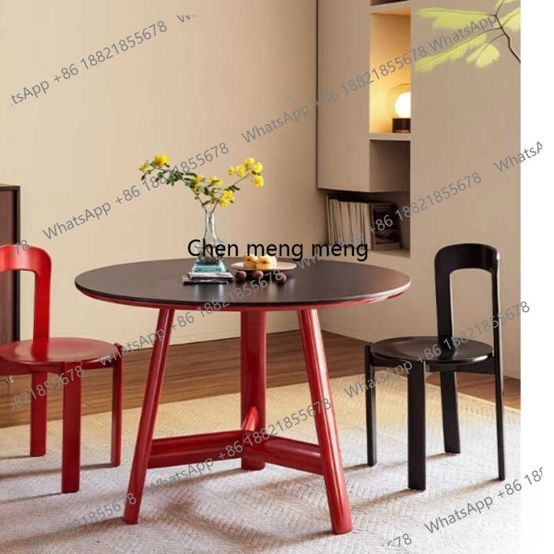 

Black solid wood rock slab dining table and chair combination living room to negotiate high-end rock slab round dining table