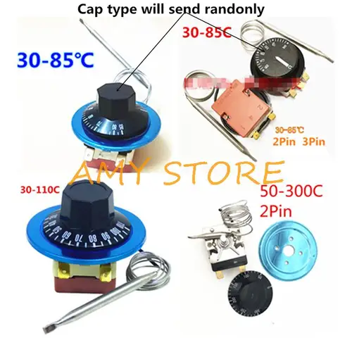Imagen 1 del producto 30-85C 30-110C 50-300C 60-200C NC 2 pines NC + NO 3 pines perilla de ajuste, controlador de temperatura, termostato capilar, interruptor de horno, calentador de agua