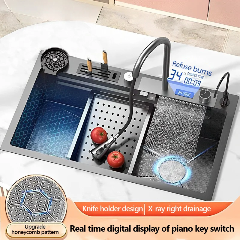 

Раковина «Водопад» с тиснением в виде сот, большая раковина из нержавеющей стали 304, раковина для дома, раковина под раковину