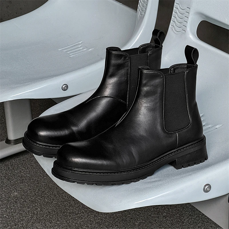 

Men High Top Boots PU Solid Color Round Toe Comfortable Classic Business Men Boots Size 38-46