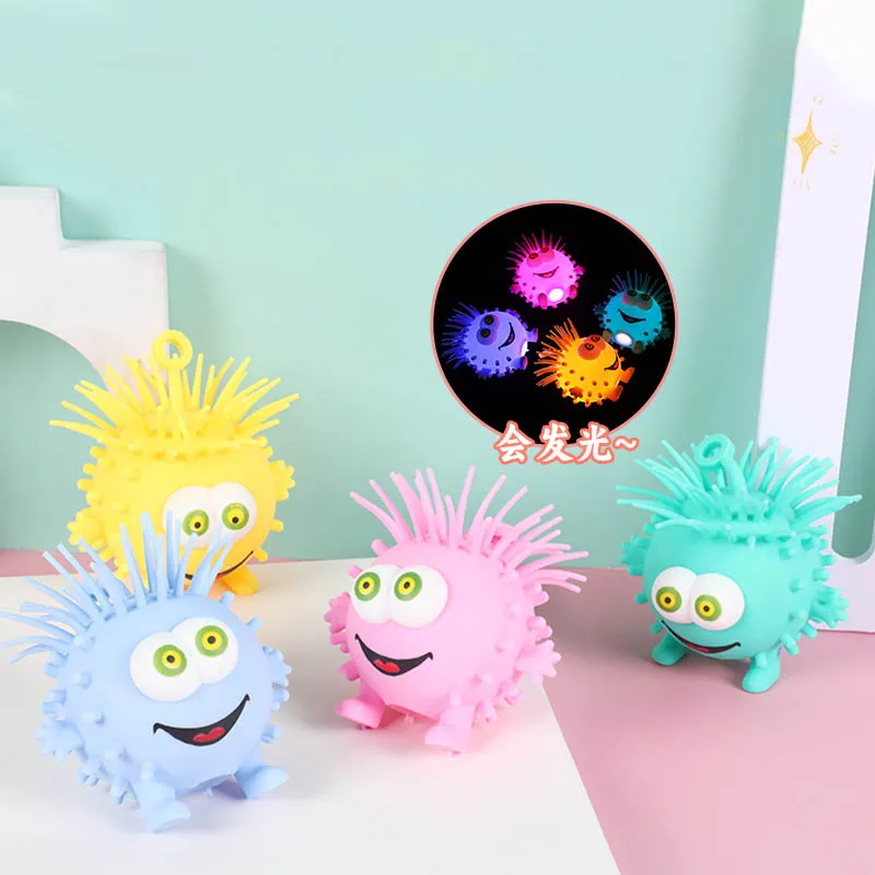Novelty Pineapple Monster Furry Ball Glow Flash Elastic Ball Squeeze Pinch Funny Children Decompression Toys Cute Sensory Ball