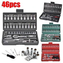 46pcs Automotive Mechanical Tools Motorcycle Bicycle Ratchet Set Combination Repair Wrench Socket Spanner Screwdriver Job Kit