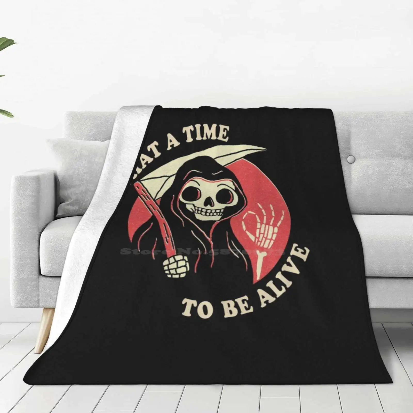 What A Time To Be Alive Shaggy Throw Soft Warm Blanket Sofa/Bed/Travel Love Gifts Death Grim Reaper Occult Retro Vintage Funny