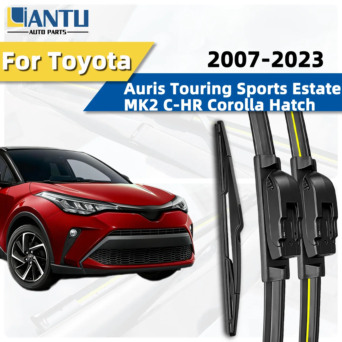 

3PCS Front Rear Wiper Blades Fit For Toyota Auris Touring Sports Estate MK2 C-HR Corolla Hatch 2007-2023 Car Premium Quiet Parts