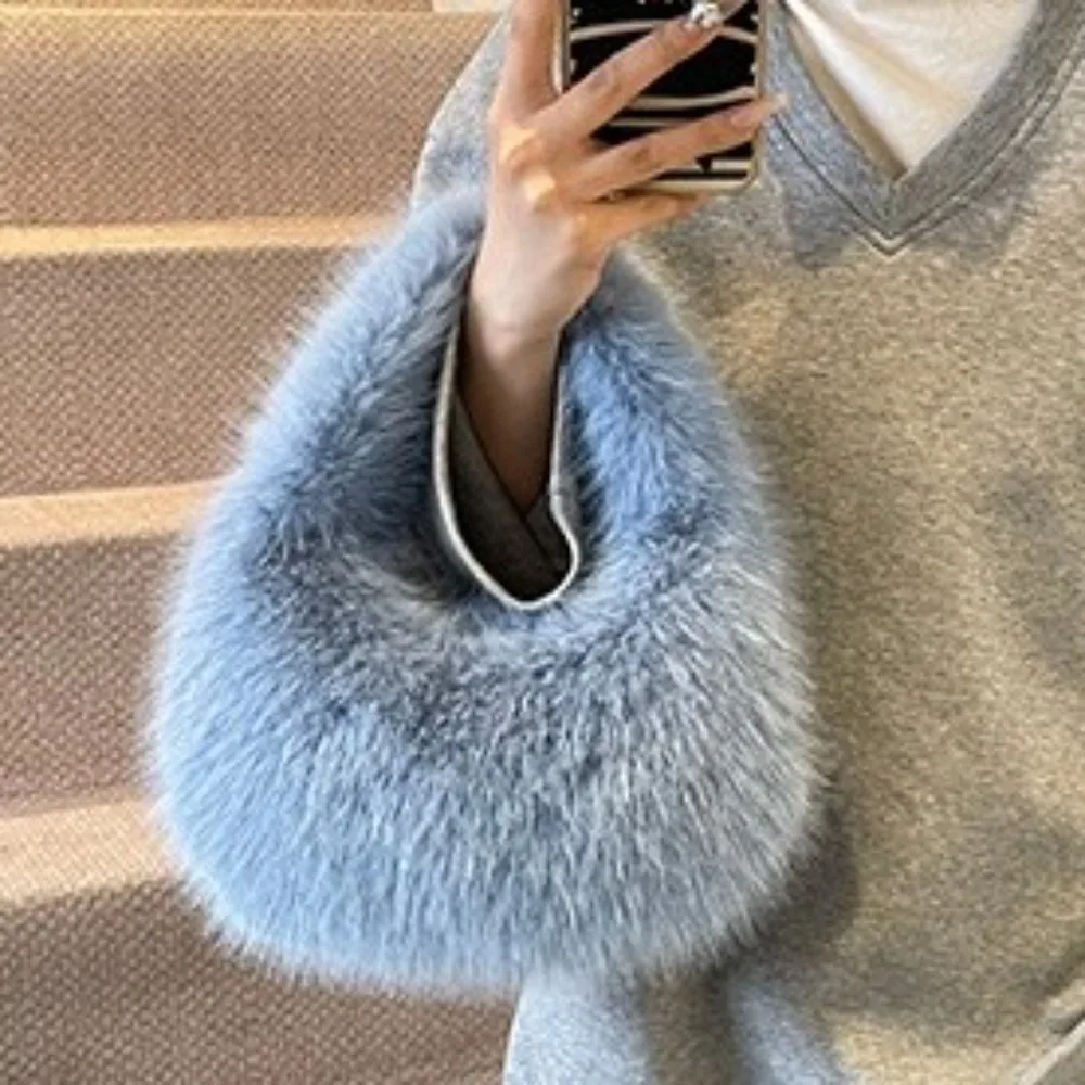 

Сплошной цвет, элегантный кошелек из искусственного меха, мягкие маленькие сумки-клатчи, легкая женская сумка-тоут в форме полумесяца