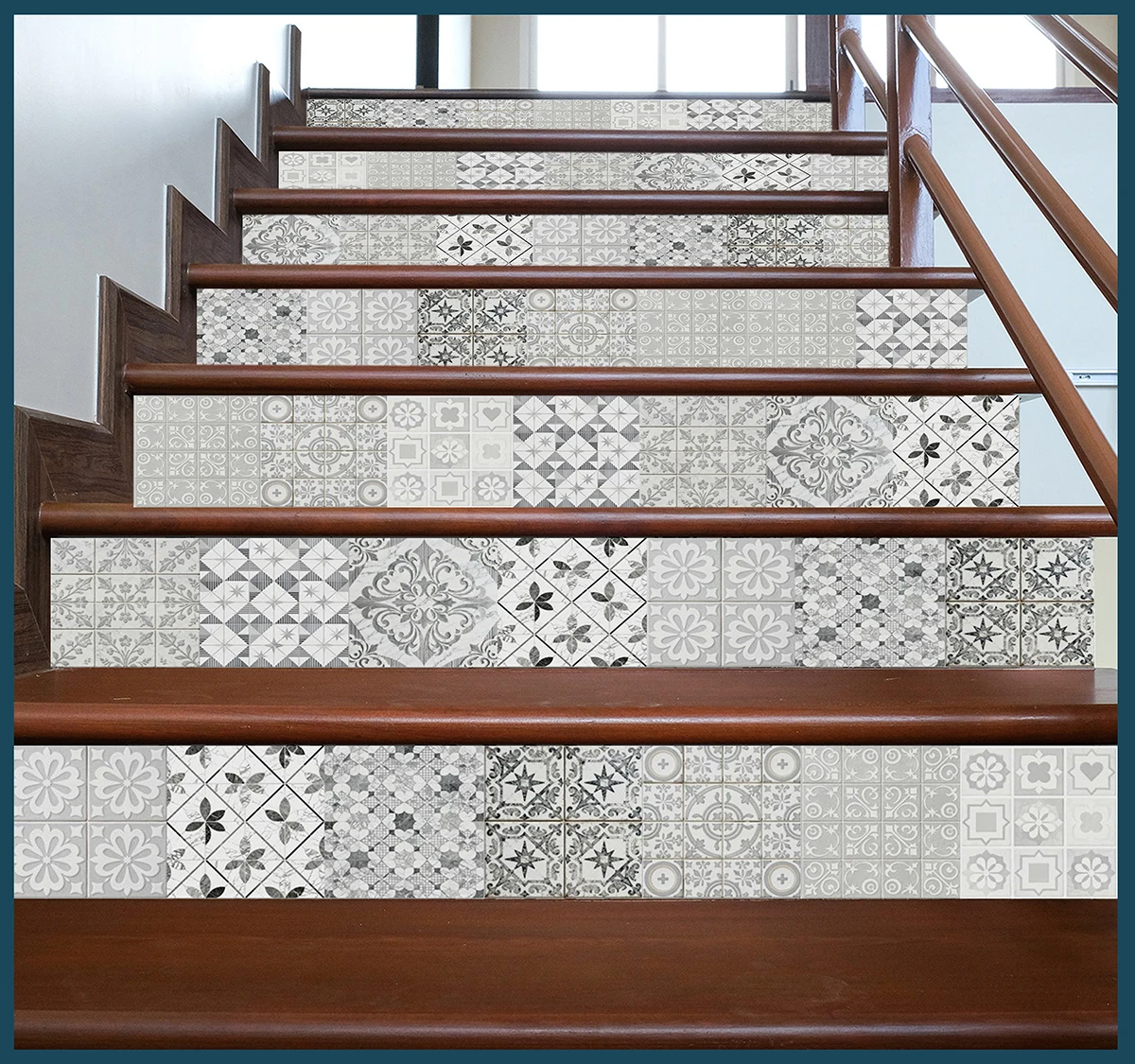 Light Grey Vintage Floral Matte Tile Stickers Peel&Stick PVC Waterproof Stair Riser Kitchen Bath Wardrobe Floor Home Wall Decor