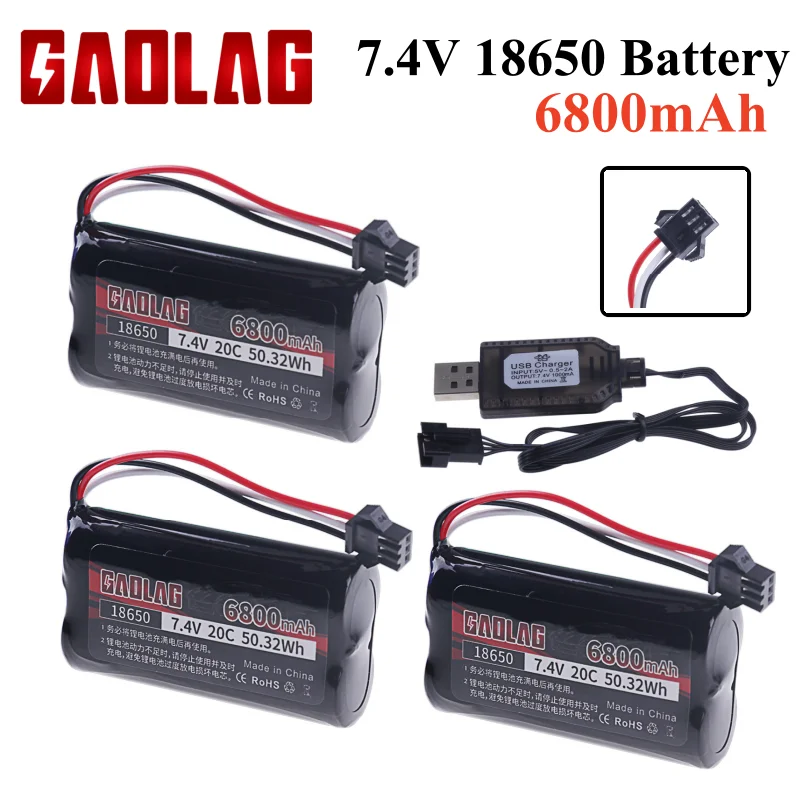 SM-3P Stecker Upgrade 7,4 V 6800 mAh Li-Ion Akku Mit USB Ladegerät Für MN82 MN128 MN78 LC79 Fernbedienung Auto batterie 2S 18650 20C