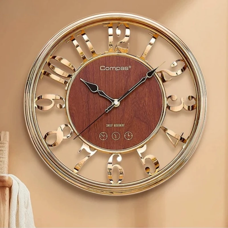 13 Inch Golden Retro Wall Clock Watch Living Room Mute Clock Elegant Taste Family Quartz clock Hollowed-out Art Home Decor Gift