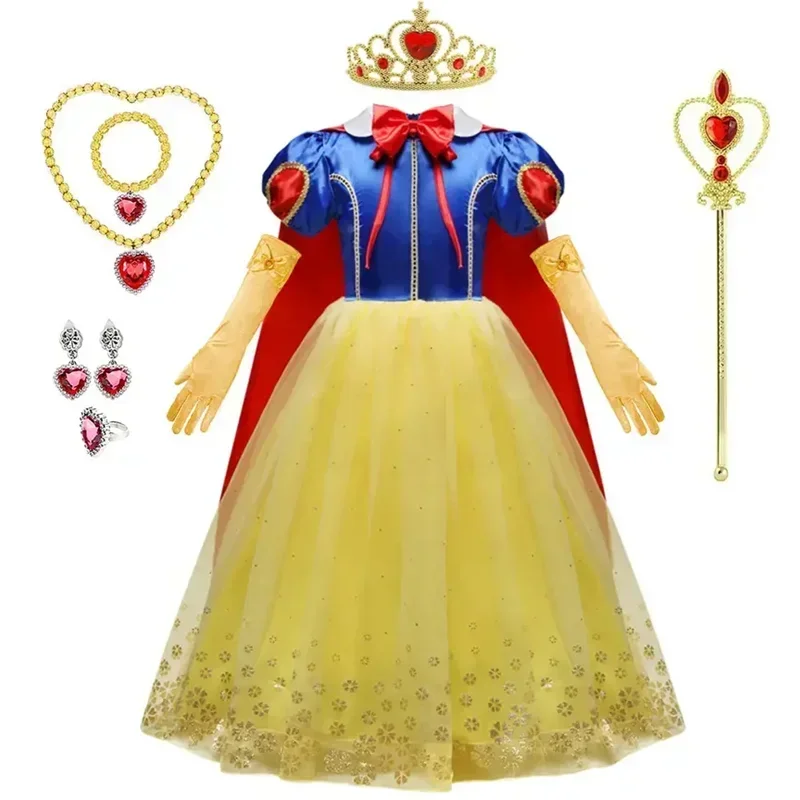 Snow White Cosplay Girls Dress Fancy Girl Evening Party Disguise Costume 4 8 10T Kids Birthday Princess Long Robe Easter Vestido