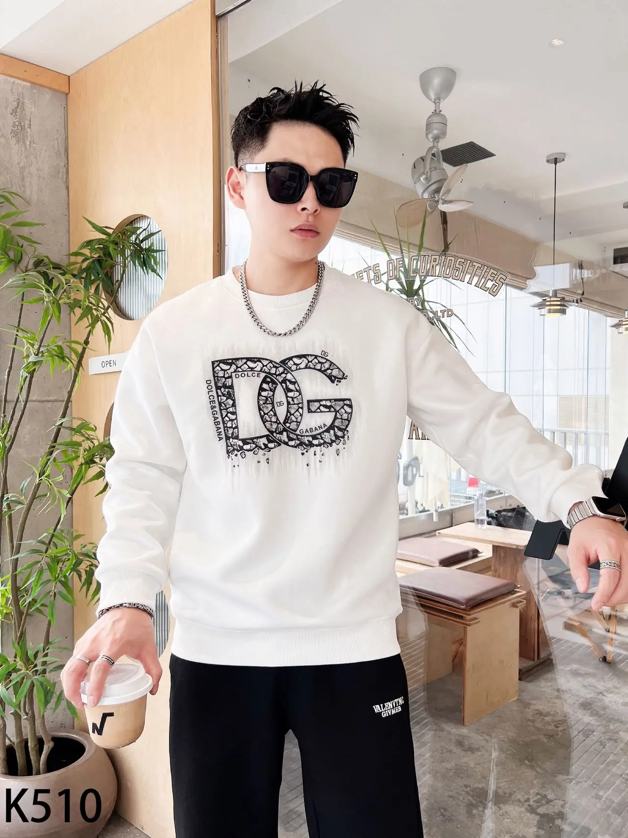 سويت شيرت رجالي عصري ماركة فاخرة هوديي مطبوع عليه حروف متعددة الاستخدامات وأكمام طويلة، ملابس كاجوال عصرية بسيطة