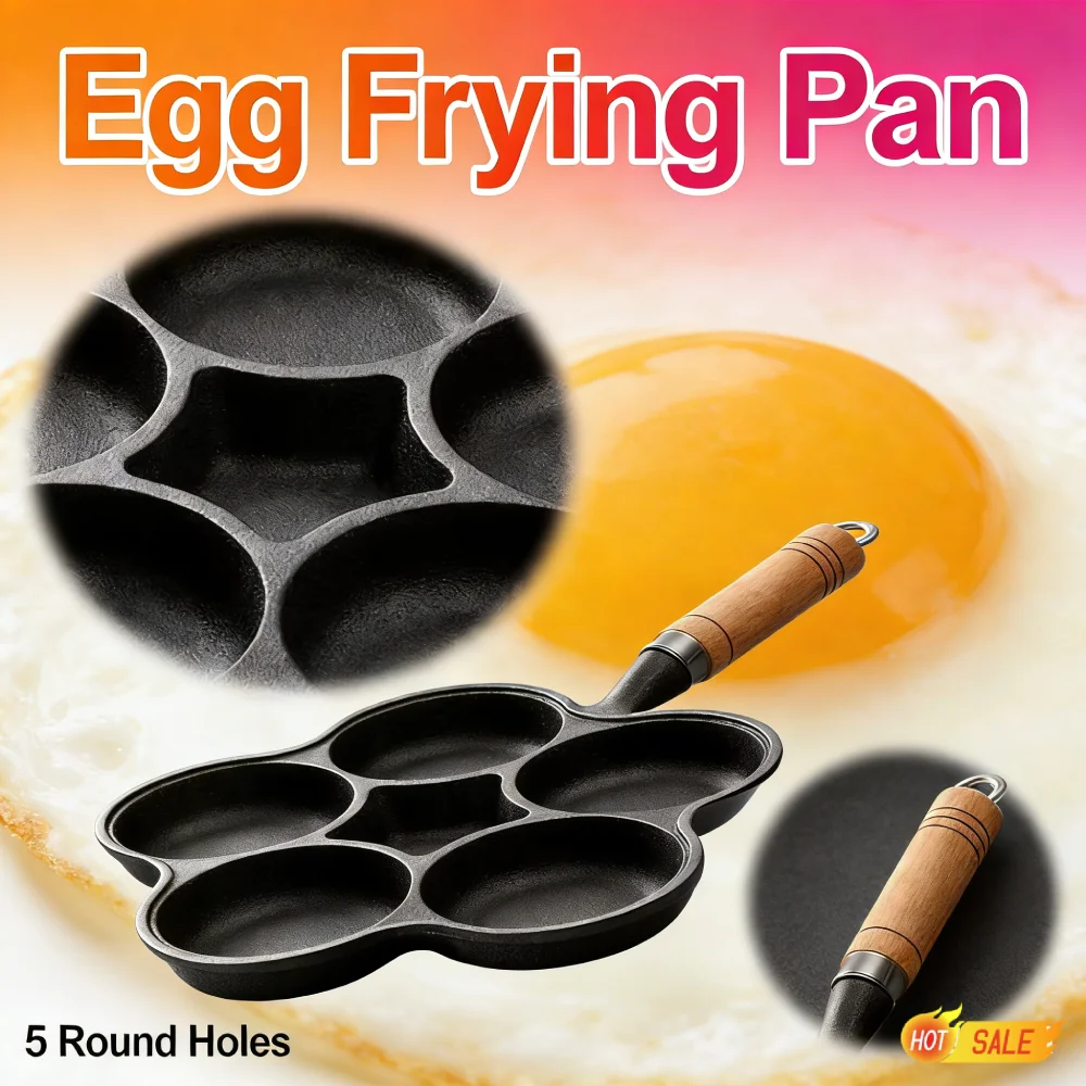 

Чугунная сковорода для блинов с 5 круглыми отверстиями, креативная сковорода-гриль для завтрака, посуда для домашней кухни
