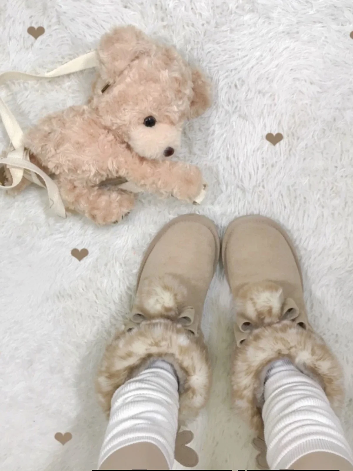 Little Elk Original Short Non-slip Snow Boots Women's Fleece Thickened Japanese Cute Lolita Shoes  Artificial Short Plush Shoes
